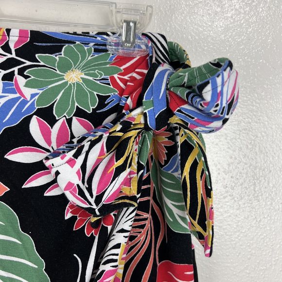 Cynthia Rowley Skirt Women Small Black Multicolor Wrap A-Line Stretch Tropical - Picture 7 of 10